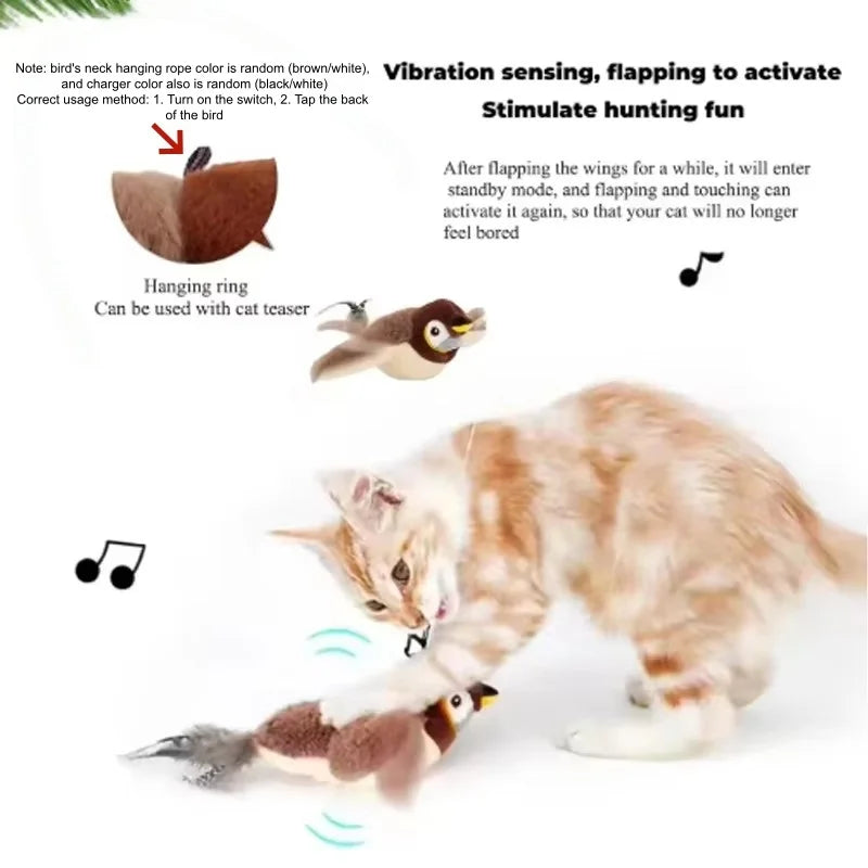 Interactive Rechargeable Chirping Flapping Bird Plush Toy For Cats