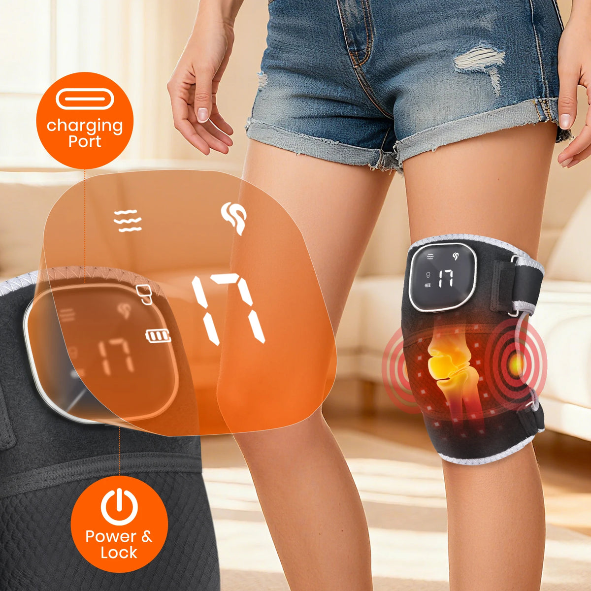 Cordless Heated Vibration Knee Massager With Thermal Pain Relief