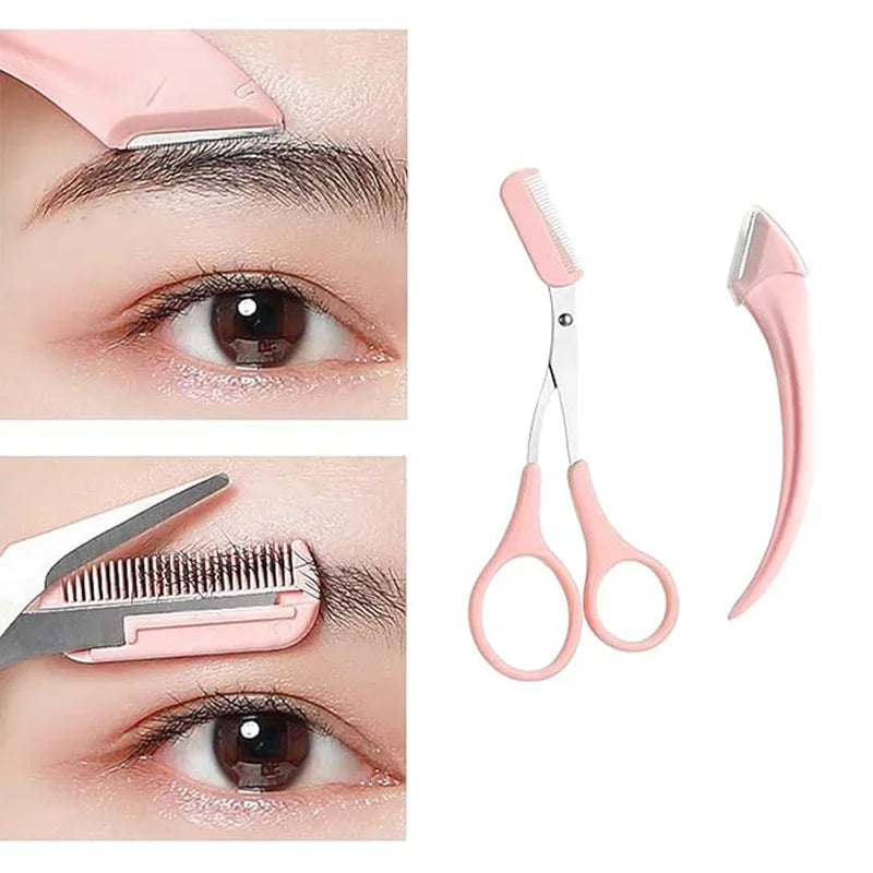 Eyebrow Grooming Kit With Curved Razor Scissors And Comb for Easy Care