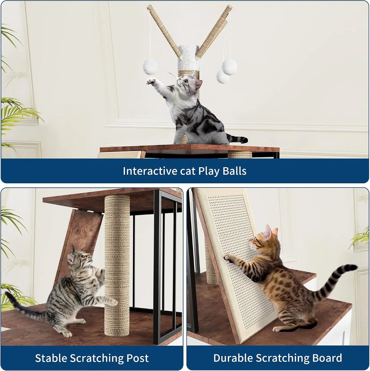 Garvee Wood Cat Corner Activity Tree Scratching Post Storage Cabinet