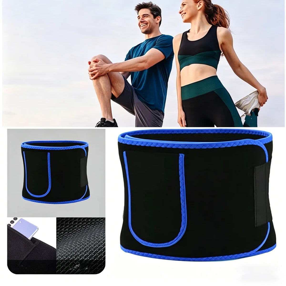 Microfiber Waist Trimmer Belt With Phone Pocket For Fitness