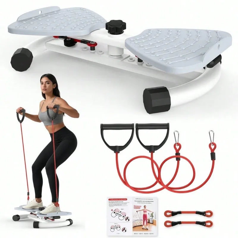 Adjustable Resistance Twist Stepper With Bands For Home Fitness Trainer