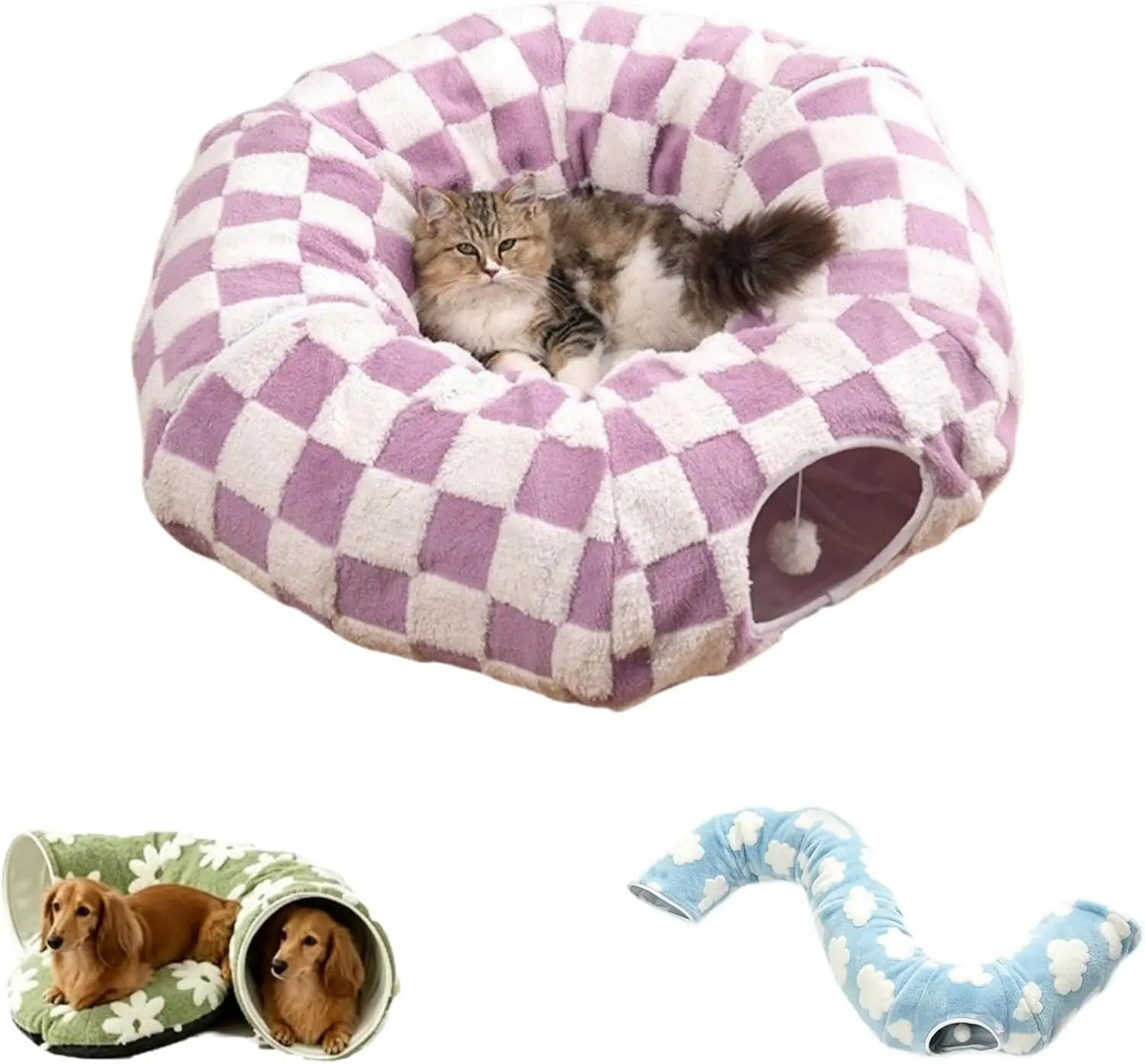 Plush Foldable Flower Tunnel Bed for Dachshunds and Small Dogs