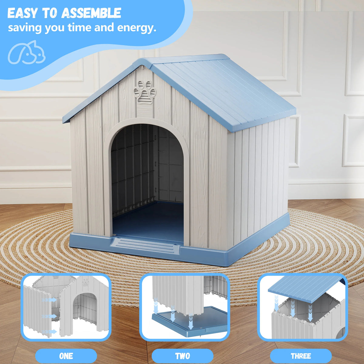 Plastic Dog House Weatherproof Indoor Outdoor Portable Shelter