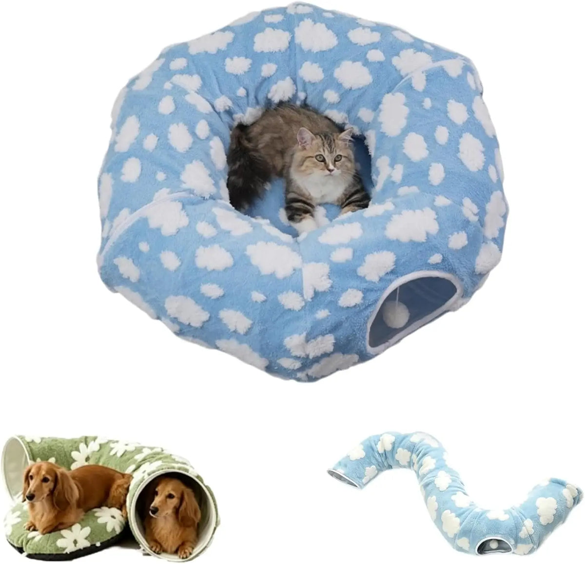 Plush Foldable Flower Tunnel Bed for Dachshunds and Small Dogs