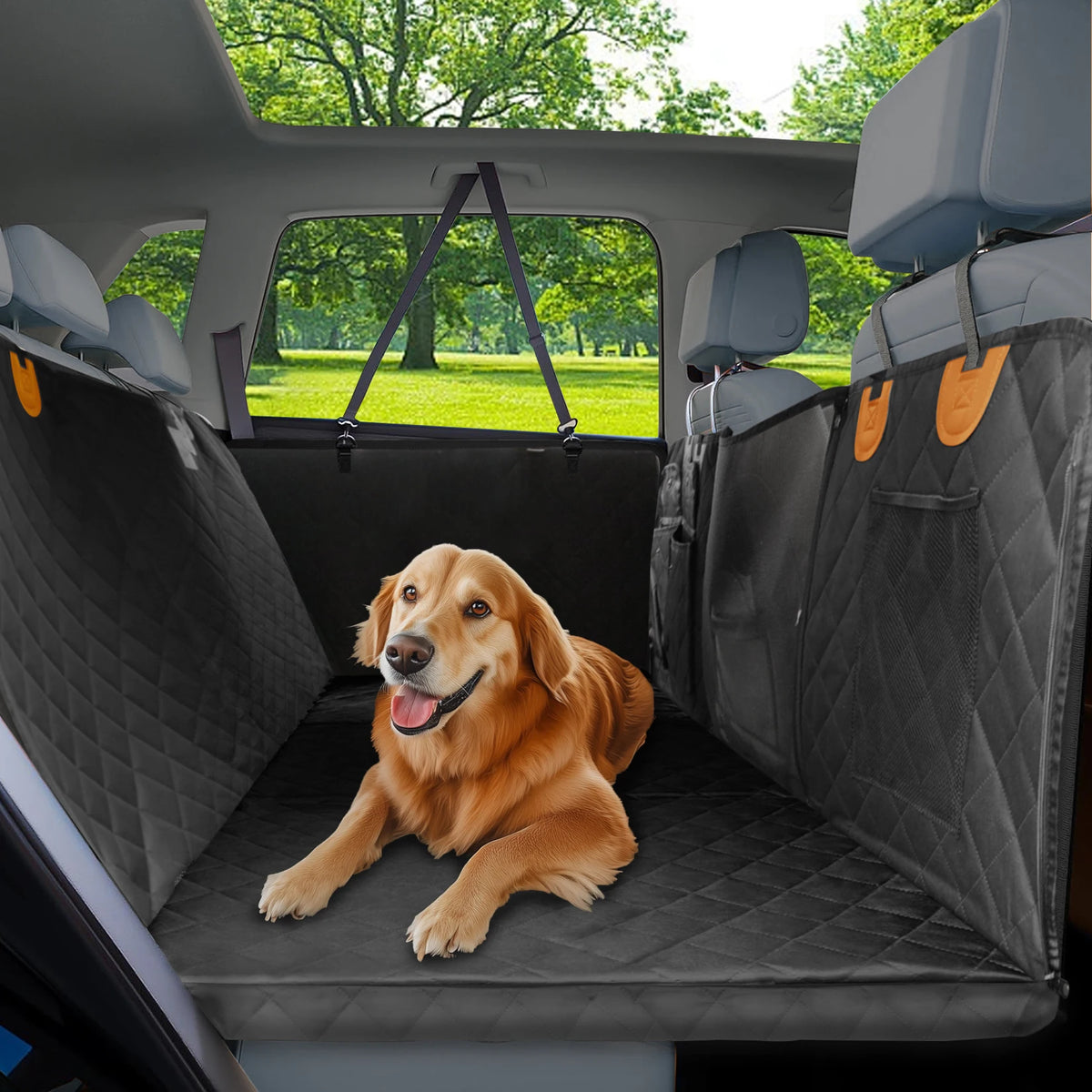 Borwart Waterproof Dog Car Seat Cover With Mesh Storage Pockets