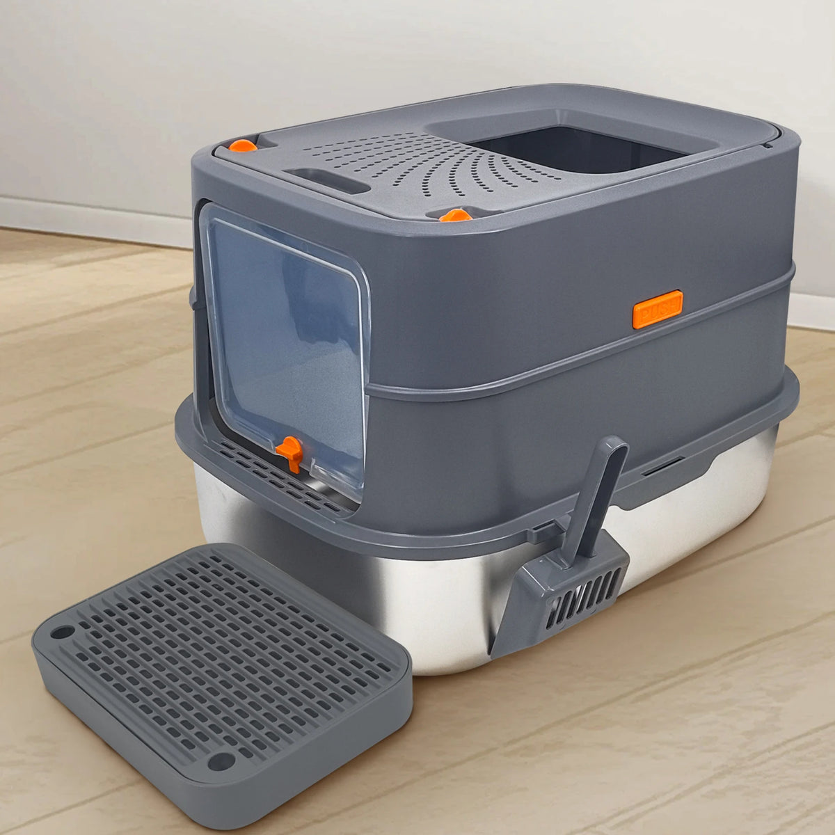 Stainless Steel Enclosed Cat Litter Box With Lid And Scoop