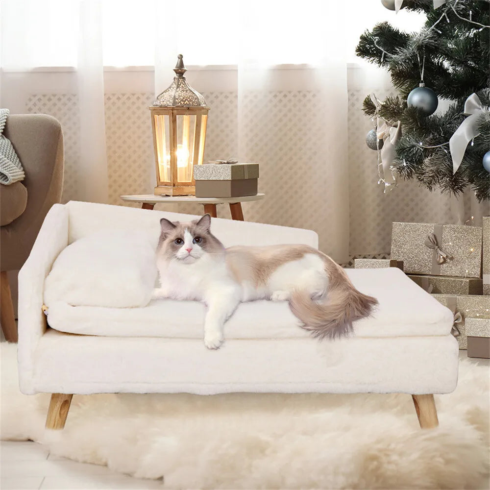 Borwart Plush Dog Sofa Bed With Backrest And Wooden Legs