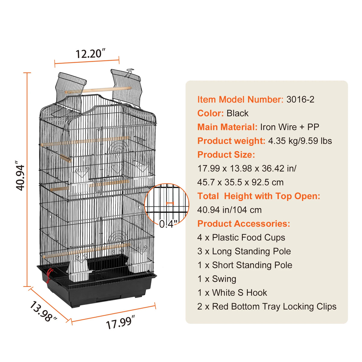 Open Top Large Parrot Bird Cage For Travel And Home