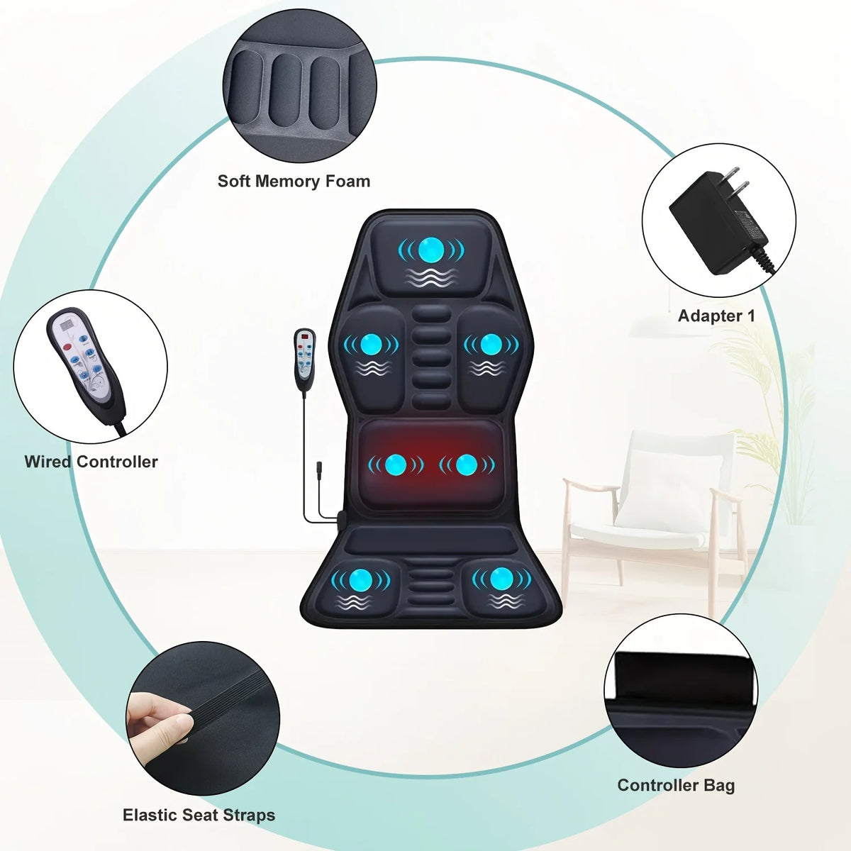 Himouta Heated Vibrating Back Massager Cushion For Lumbar And Neck