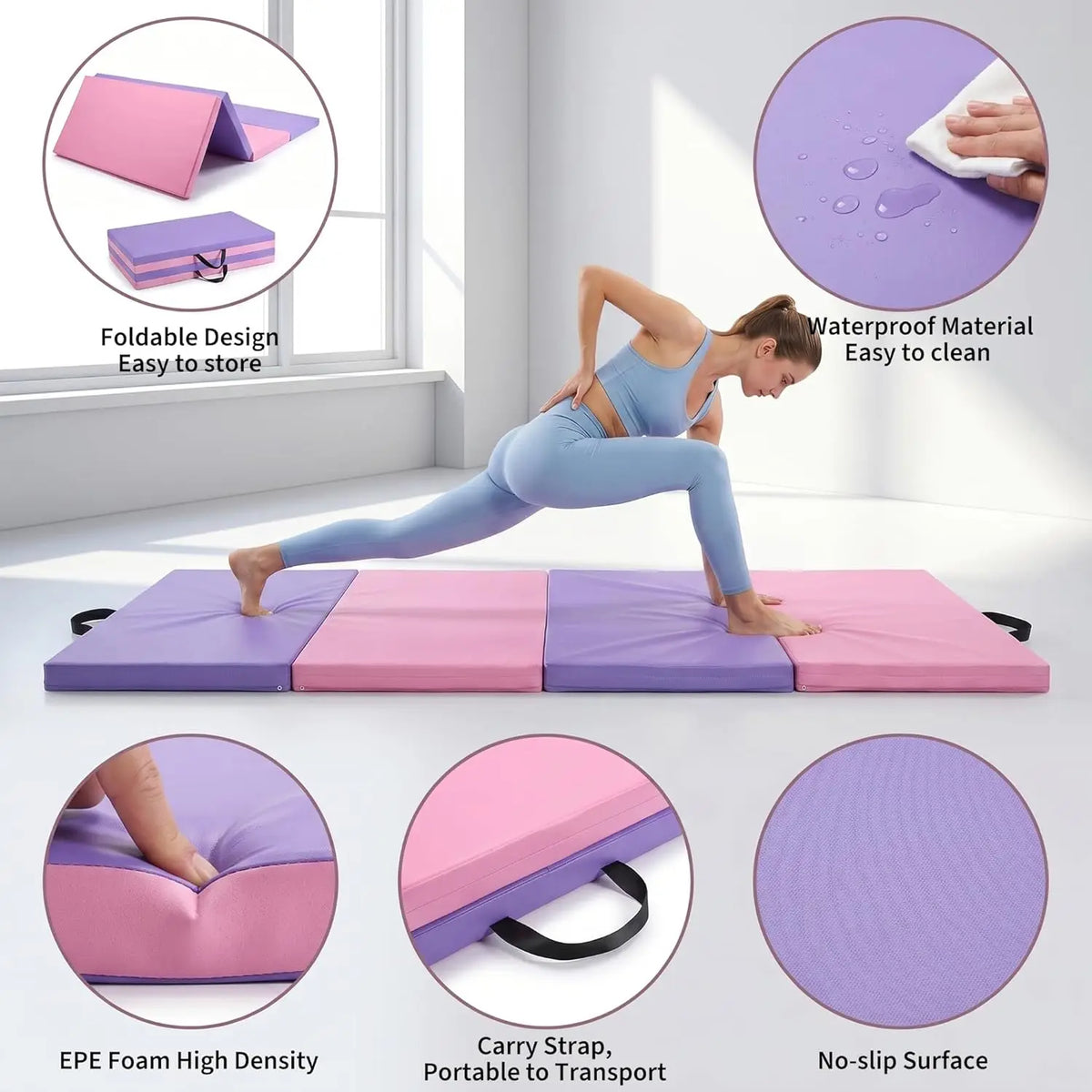 HiMISS Foldable Gymnastics Mat For Home Workouts And Training