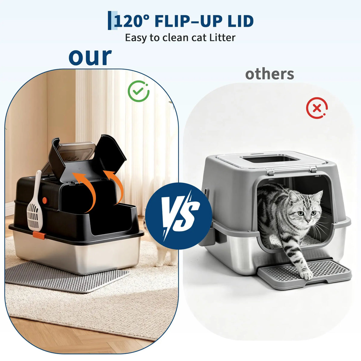 Studyset Enclosed Stainless Steel Cat Litter Box With Lid And Scoop