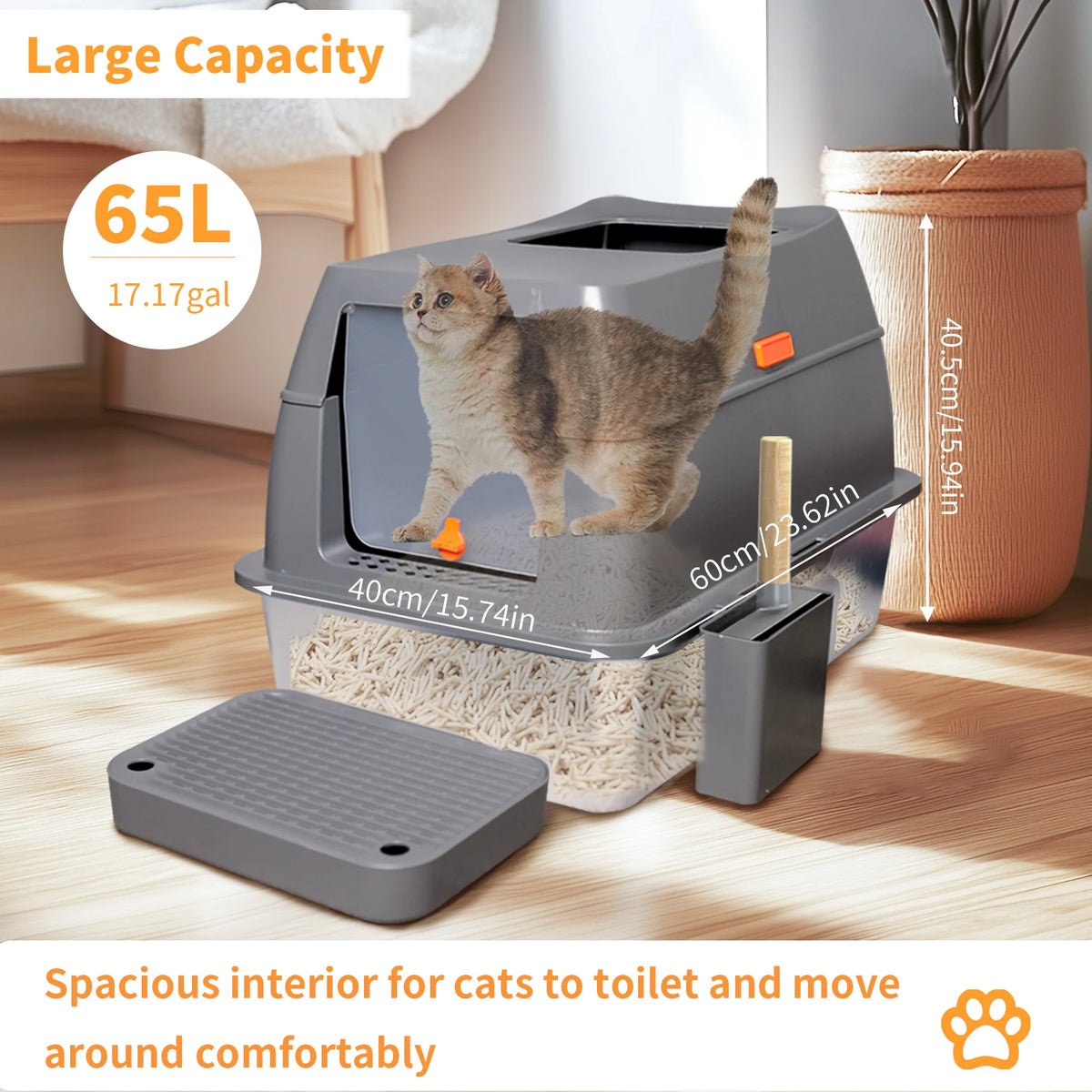 Stainless Steel Enclosed Cat Litter Box With Lid And Scoop