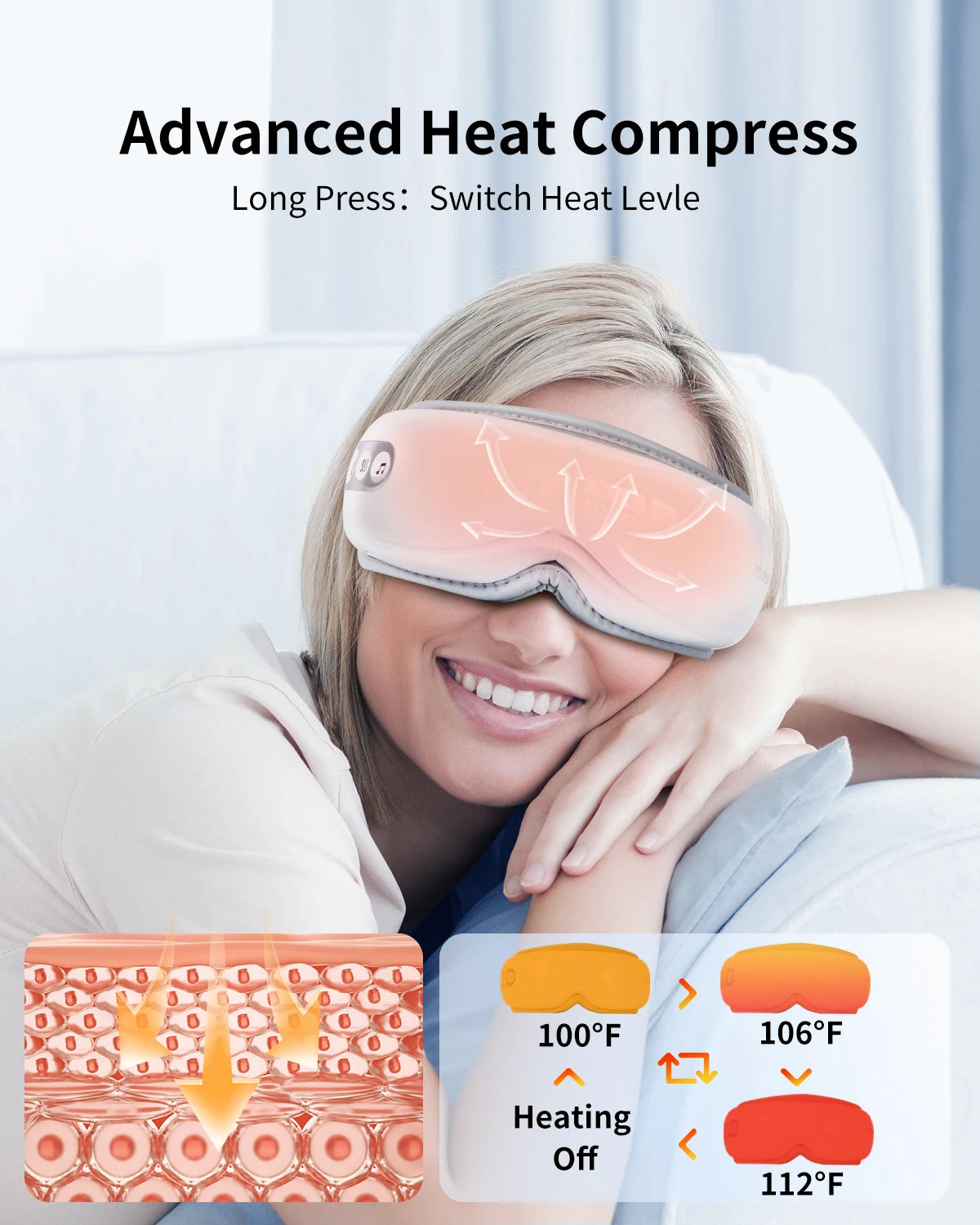 Portable Heated Eye Massager With Compression And Bluetooth Music