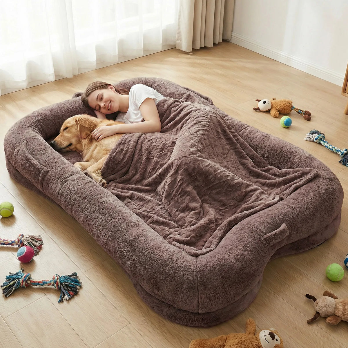 Topincn Portable Plush Dog Bed With Blanket And Non Slip Base