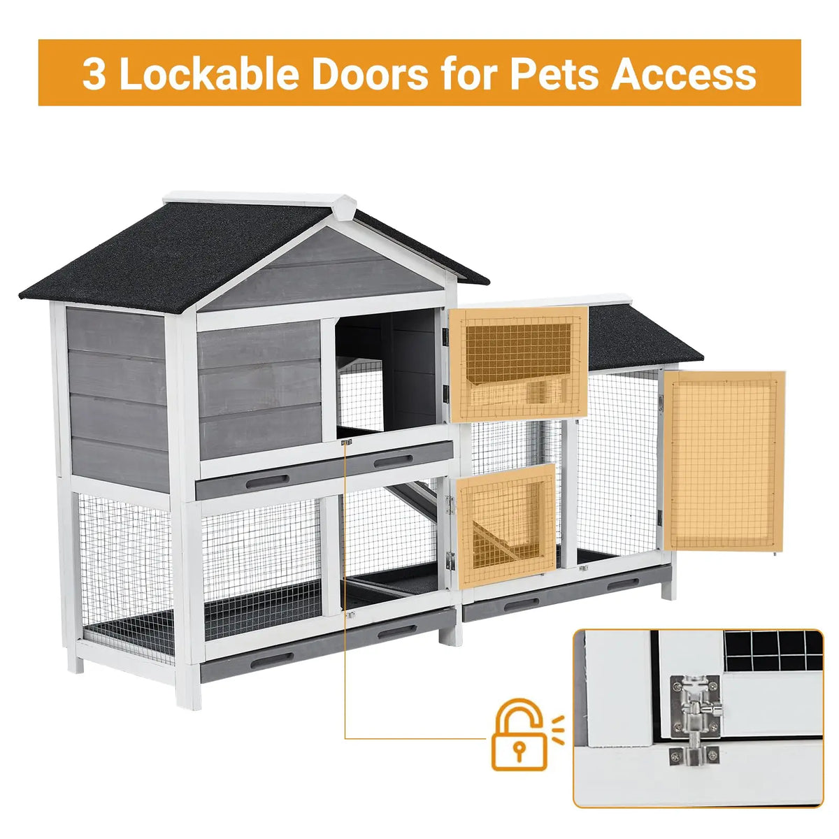 DishyKooker 2-Tier Bunny Hutch Wooden Rabbit Cage Indoor Outdoor