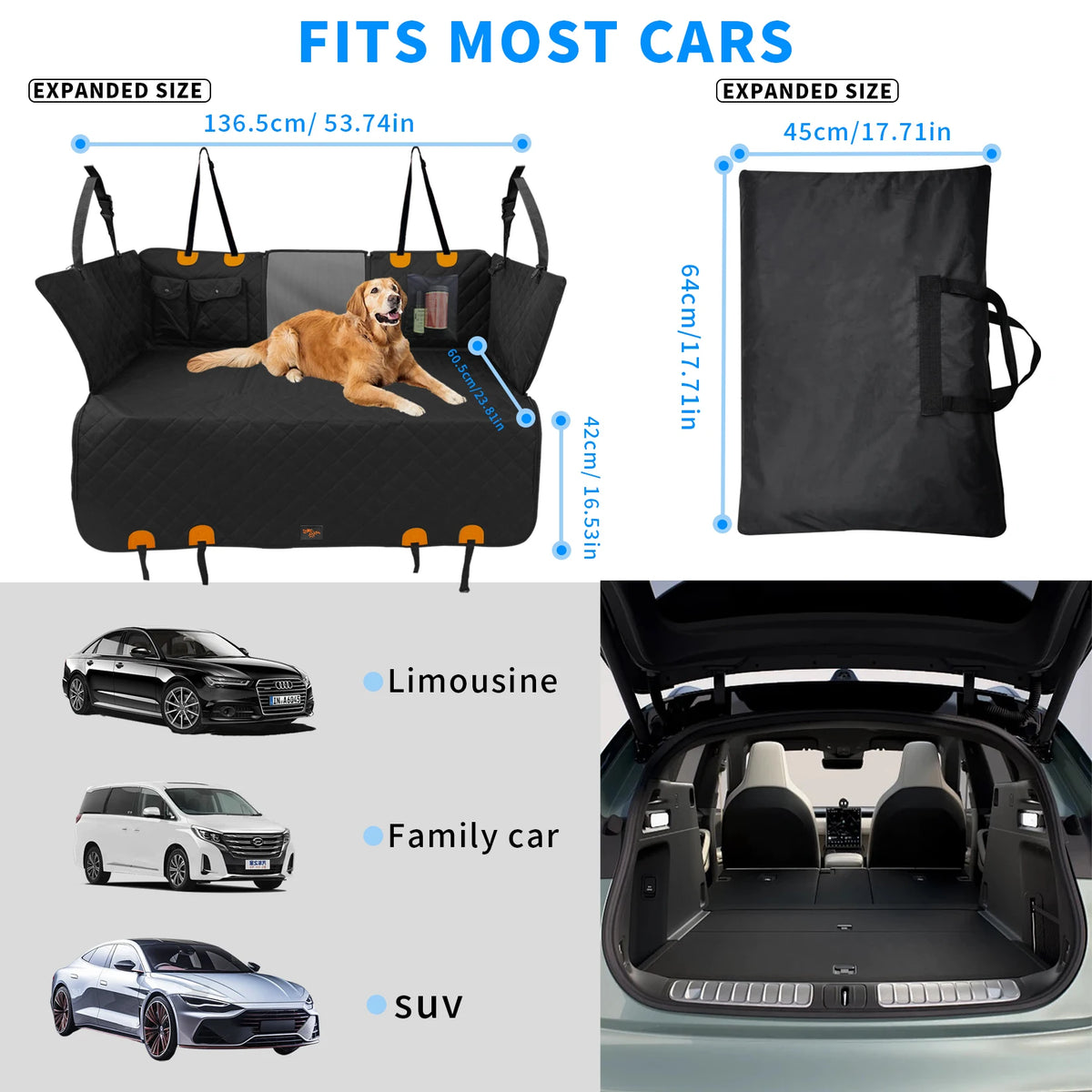 Borwart Waterproof Dog Car Seat Cover With Mesh Storage Pockets