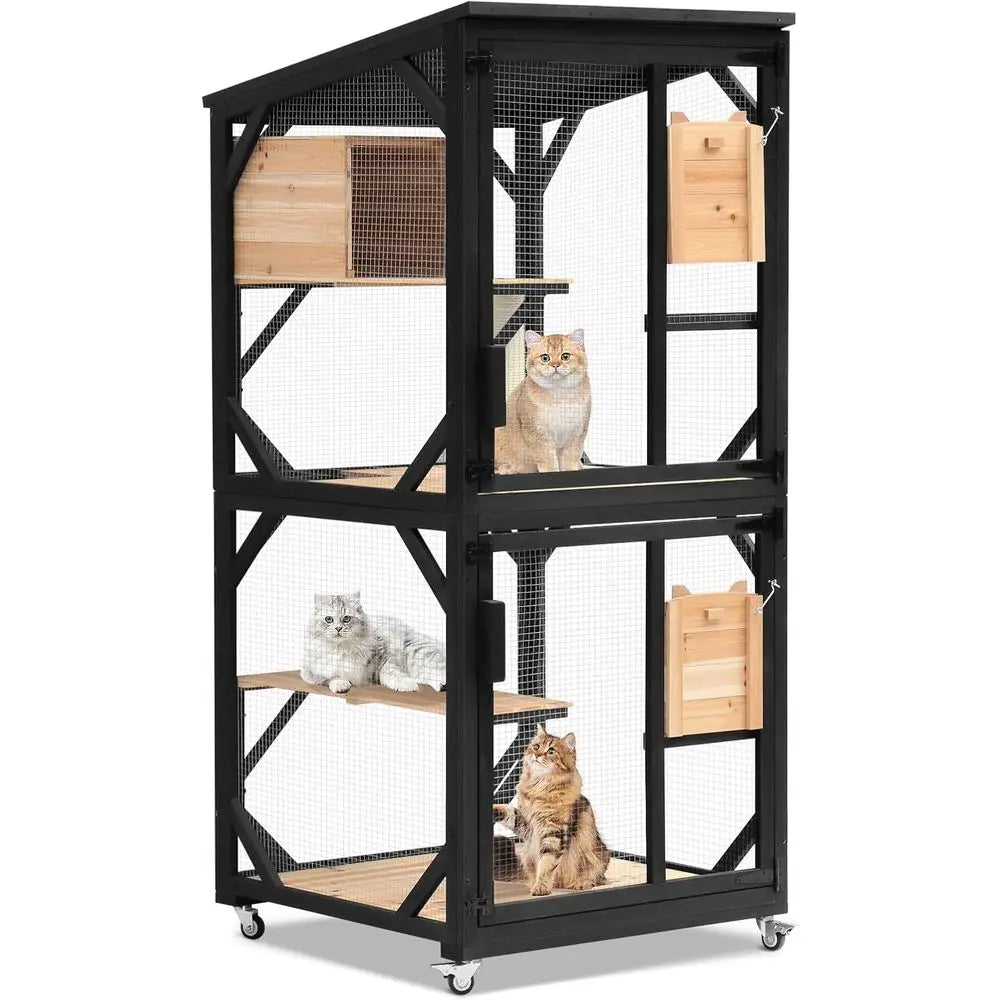 Tiered Outdoor Cat Catio With Removable Platforms And Weatherproof Roof