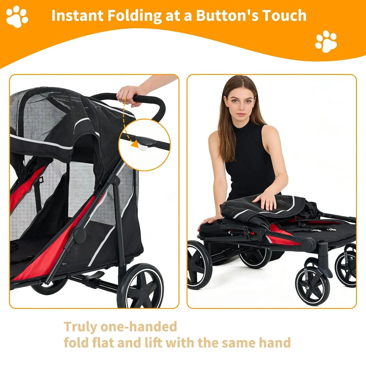 Heavy Duty Foldable Pet Stroller with Mesh Ventilation and Basket