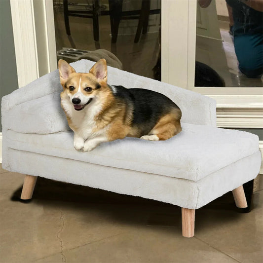 Borwart Plush Dog Sofa Bed With Backrest And Wooden Legs