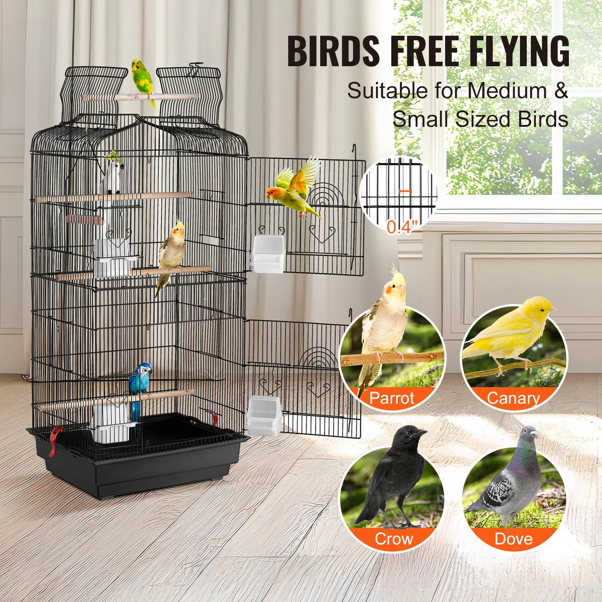 Open Top Large Parrot Bird Cage For Travel And Home