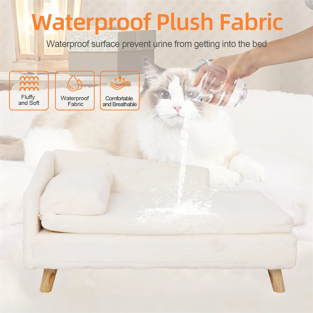 Borwart Plush Dog Sofa Bed With Backrest And Wooden Legs