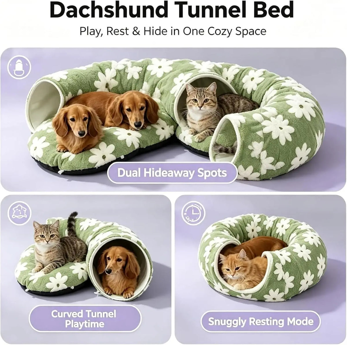 Plush Foldable Flower Tunnel Bed for Dachshunds and Small Dogs