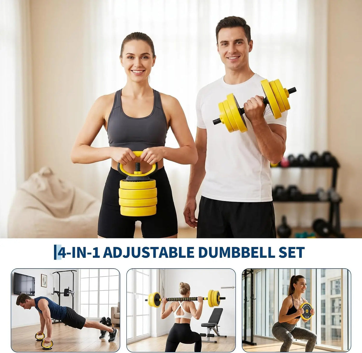 Adjustable 4-in-1 Dumbbell Barbell Kettlebell Home Gym Training Set