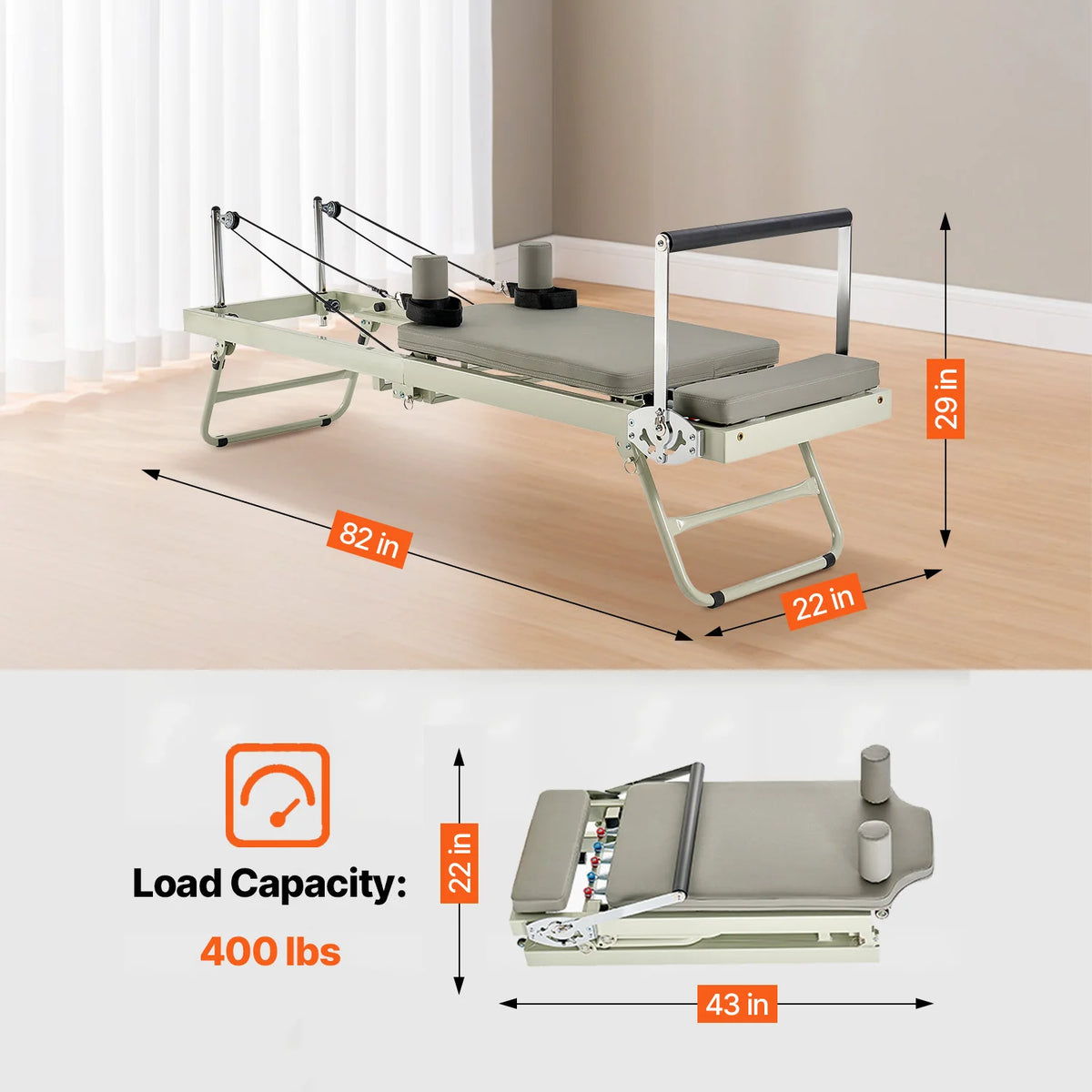 SucceBuy Foldable Pilates Reformer Machine With Dual Resistance