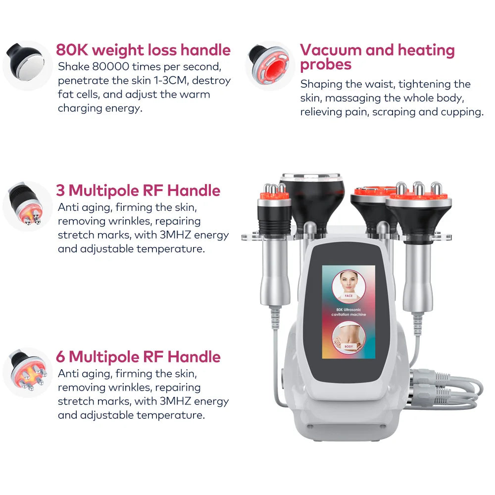 Multifunctional Ultrasonic Cavitation Body Slimming Facial Vacuum Device Kit