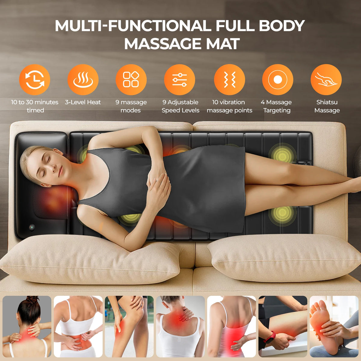 HOMEMASSA Shiatsu Full Body Massage Mat With Heat And Motors