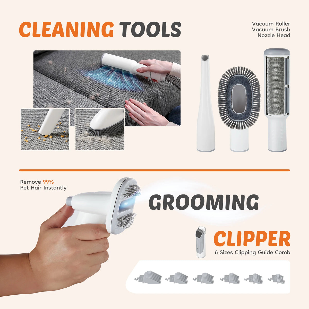 JHK Pet Grooming Vacuum Kit With 3 Suction Modes Accessories