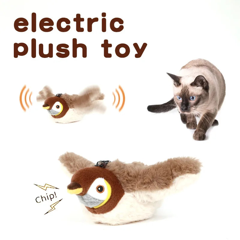 Interactive Rechargeable Chirping Flapping Bird Plush Toy For Cats