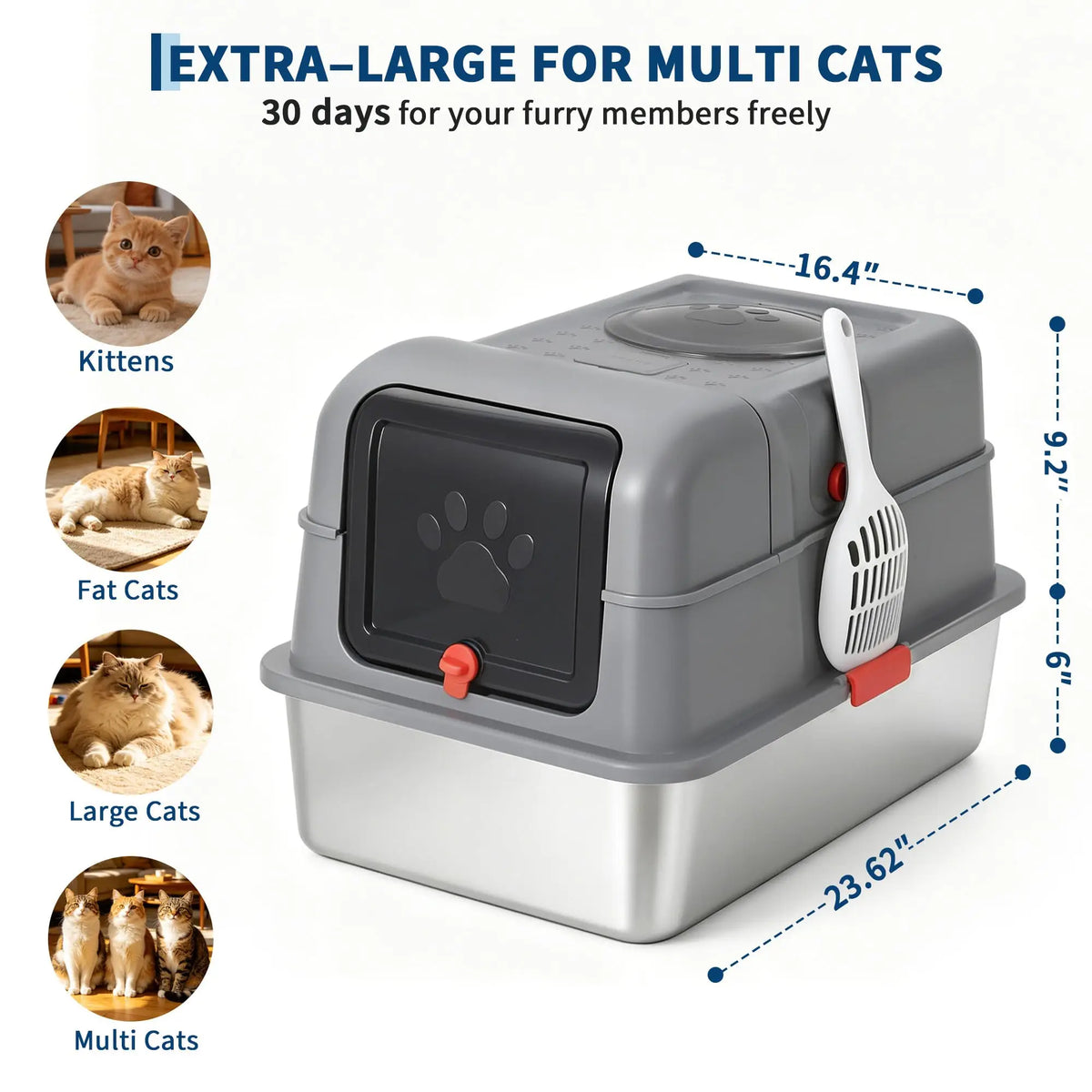 Studyset Enclosed Stainless Steel Cat Litter Box With Lid And Scoop