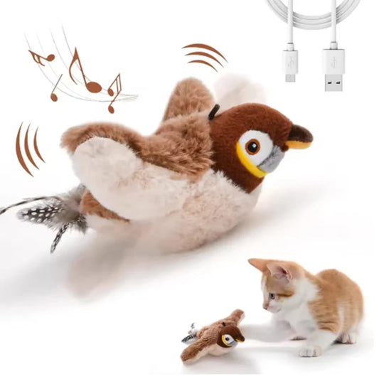 Interactive Rechargeable Chirping Flapping Bird Plush Toy For Cats