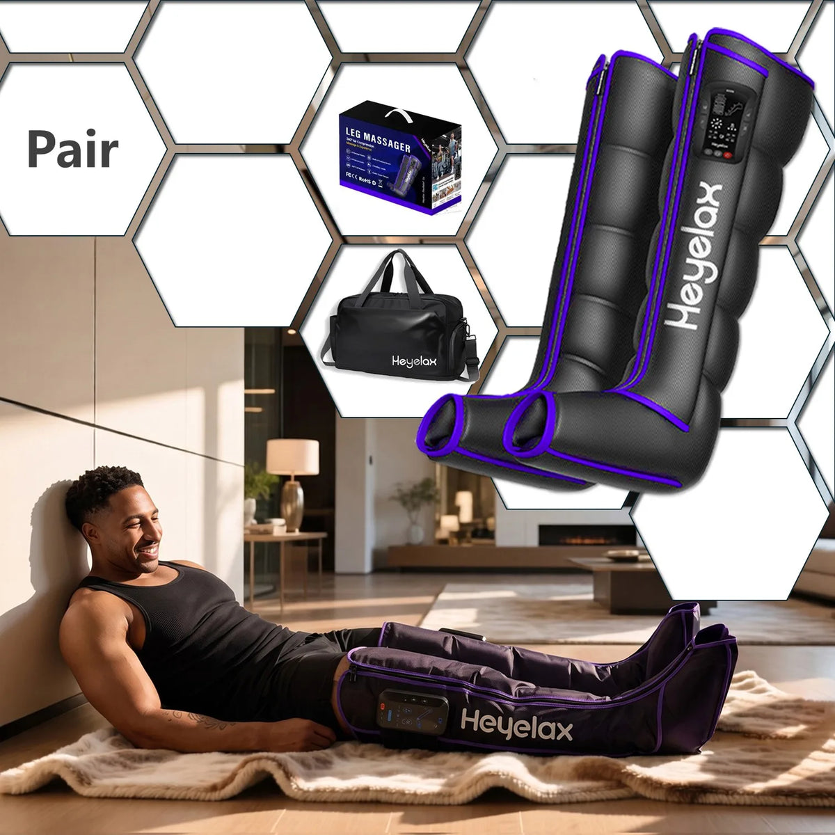 Heyelax Cordless Leg Compression Massager For Athletic Recovery
