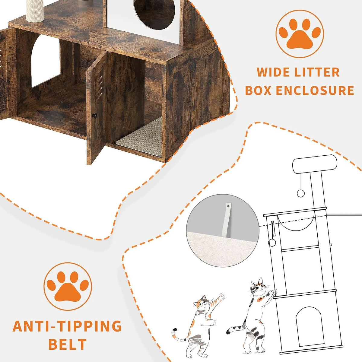 Modern 2-1 Cat Tower With Litter Box Enclosure And Perches