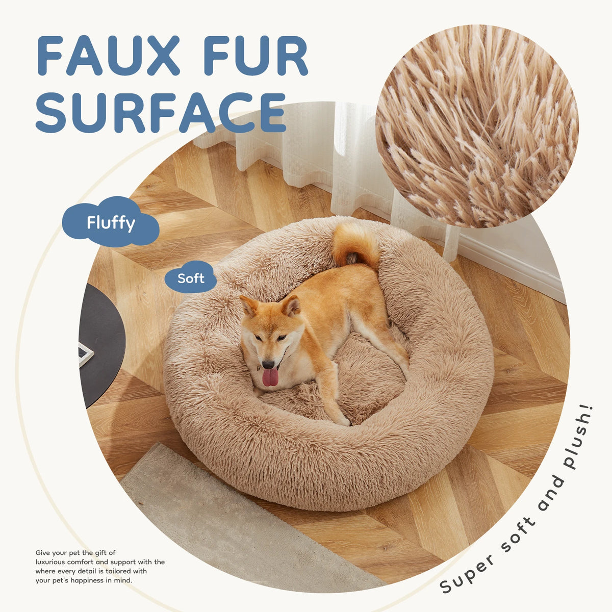 MCQ Round Faux Fur Orthopedic Dog Bed Machine Washable