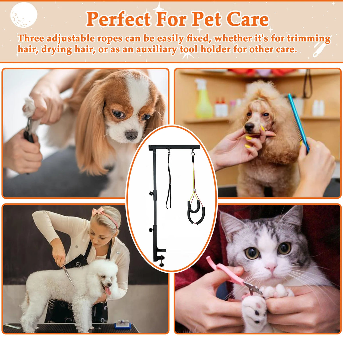 Adjustable Dog Grooming Table Arm With Haunch Holders For Small Medium Dogs Cats