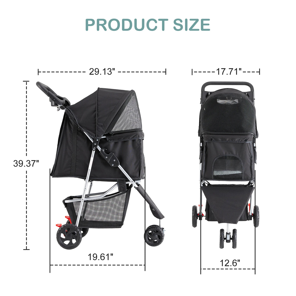 JHK Foldable Three Wheel Pet Stroller For Small Dogs Cats