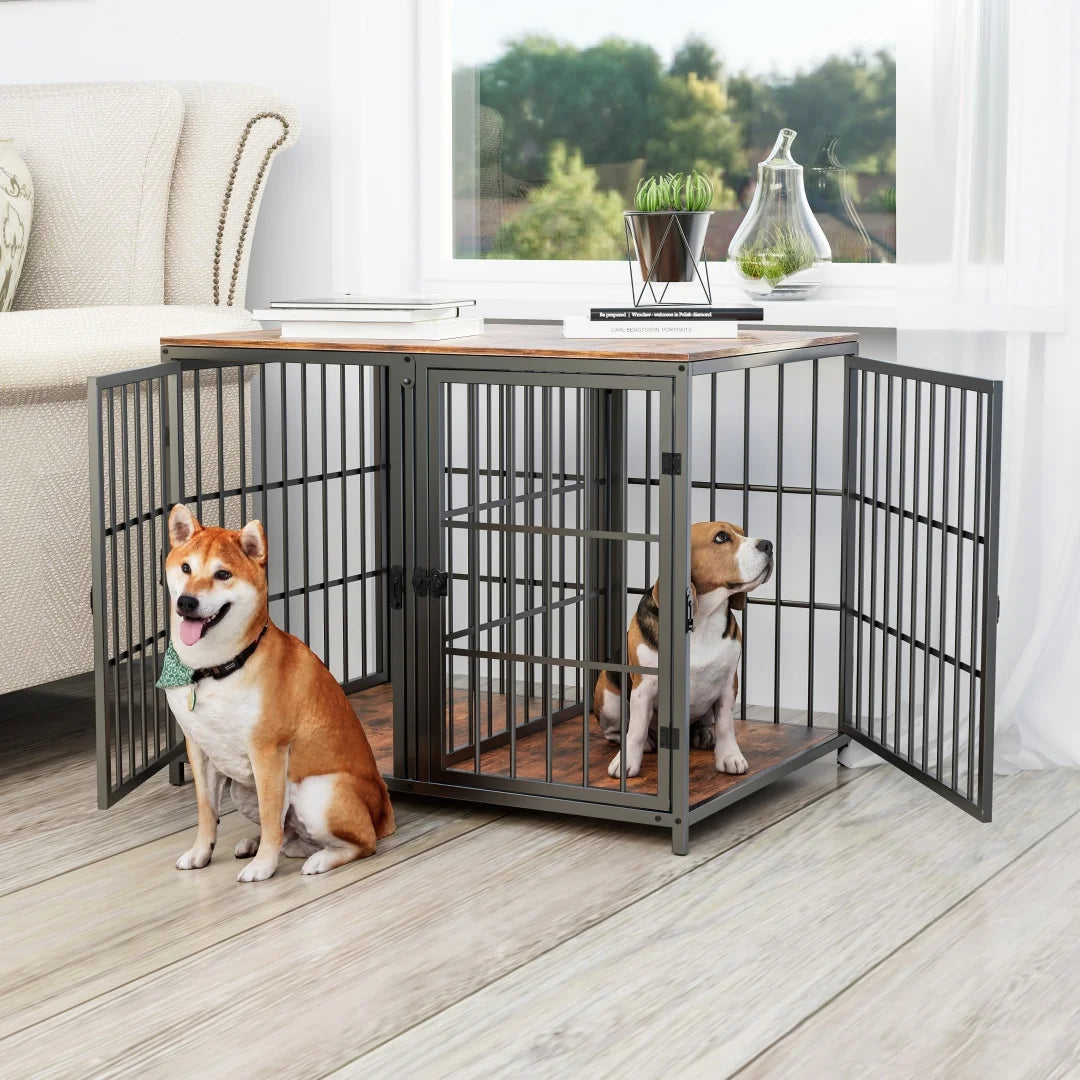 Bingopaw Wooden Dog Crate Side Table With Four Doors
