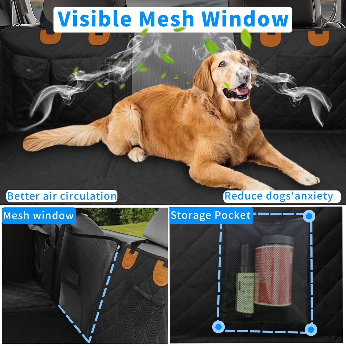 Borwart Waterproof Dog Car Seat Cover With Mesh Storage Pockets