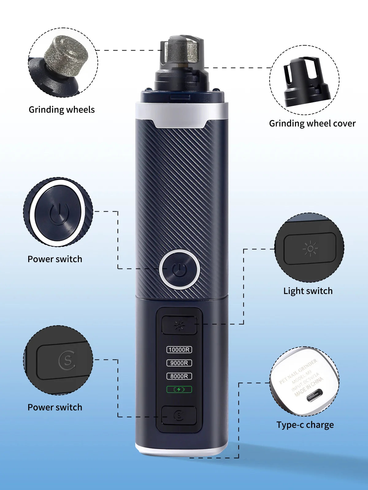 USB Rechargeable Quiet Pet Nail Grinder for Dogs and Cats