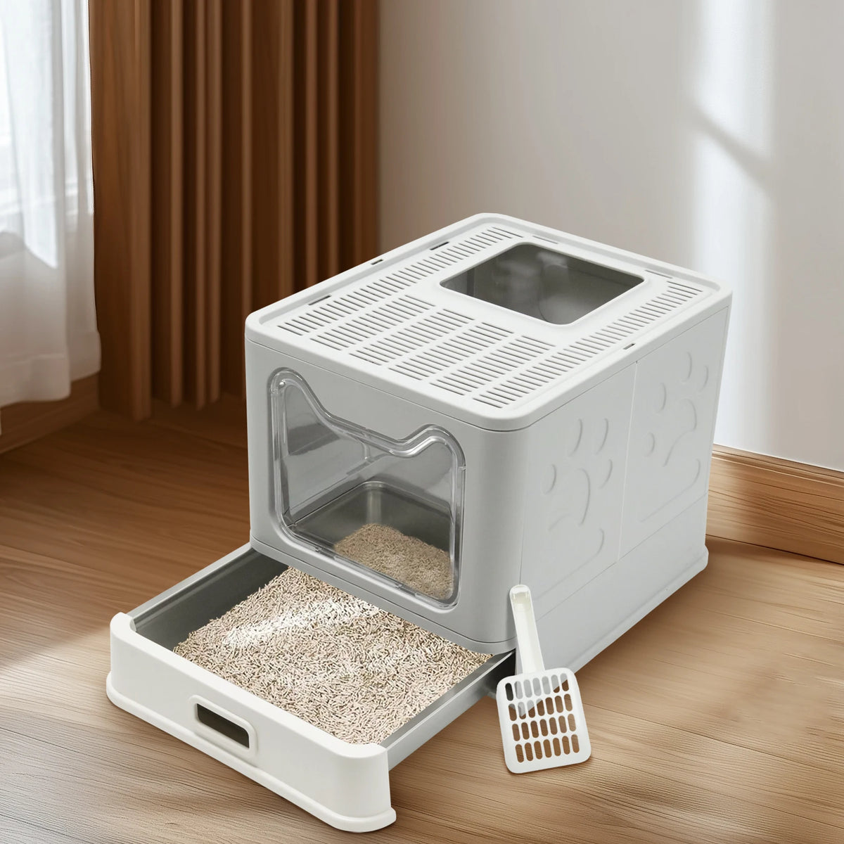Stainless Steel Enclosed Cat Litter Box With Lid And Scoop
