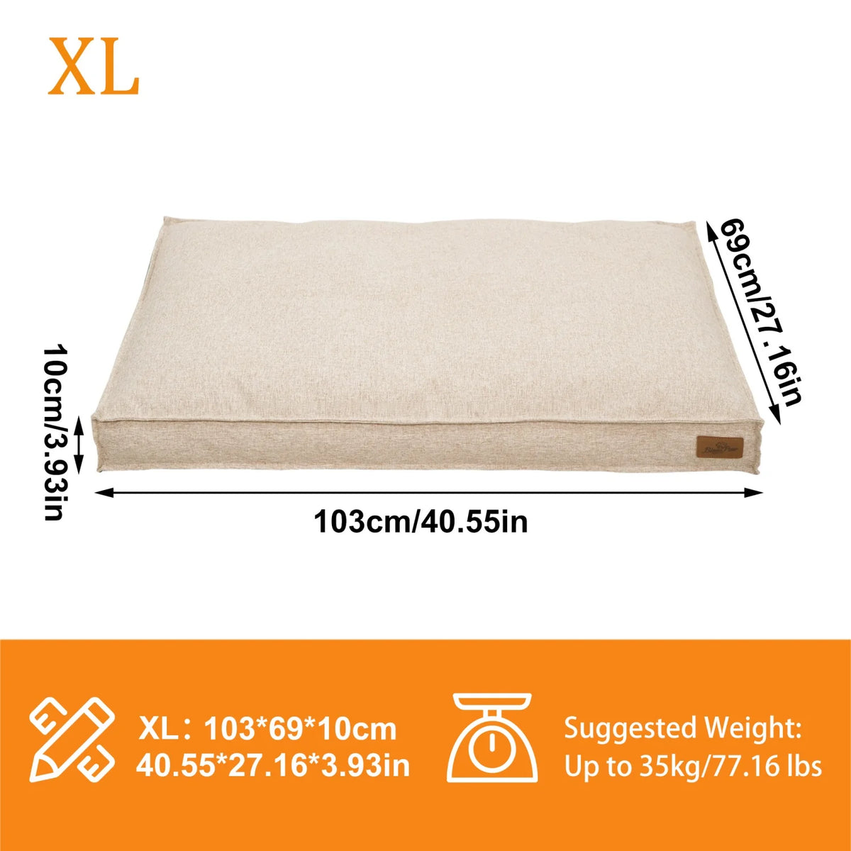 Bingopaw Waterproof Cotton Dog Bed With Rectangular Foam Base