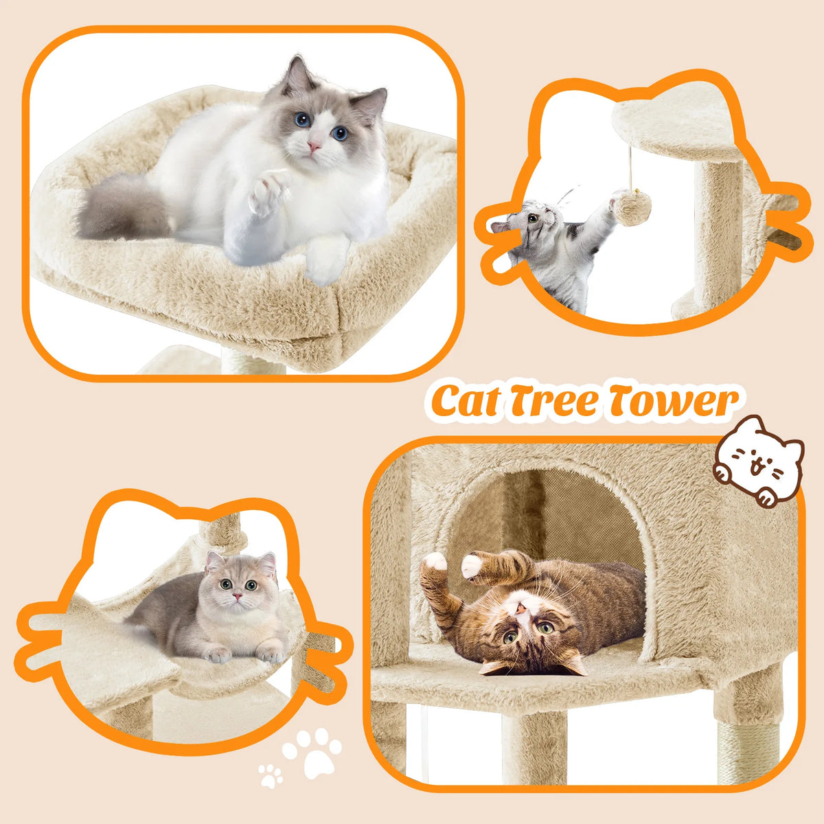 Mcq Grey Four Tier Cat Tree Tower With Sisal Posts