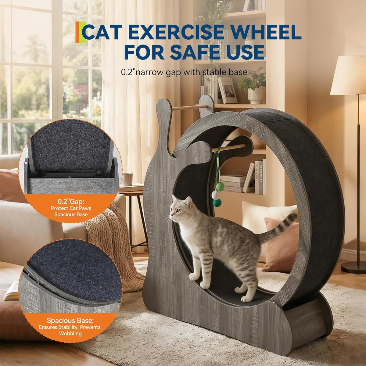 HiMISS Wooden Cat Exercise Wheel With Sisal Scratching Board