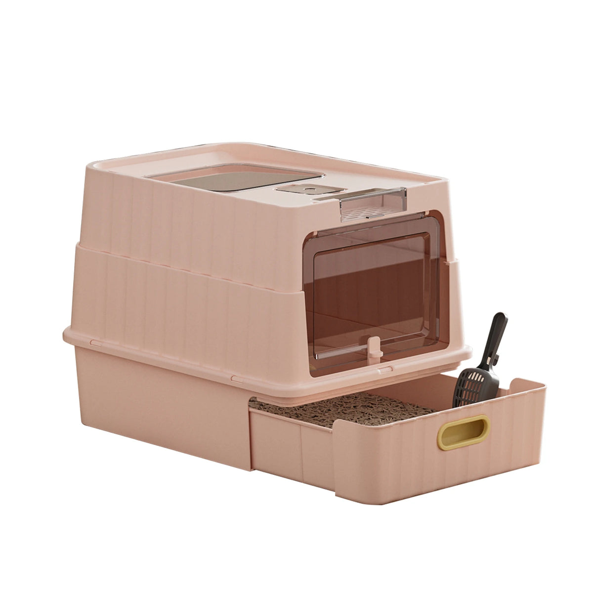 Covered Cat Litter Box With Pull Out Drawer And Scoop