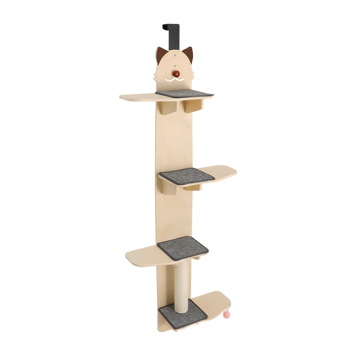 Door Mounted 4 Tier Solid Wood Cat Tree With Scratcher