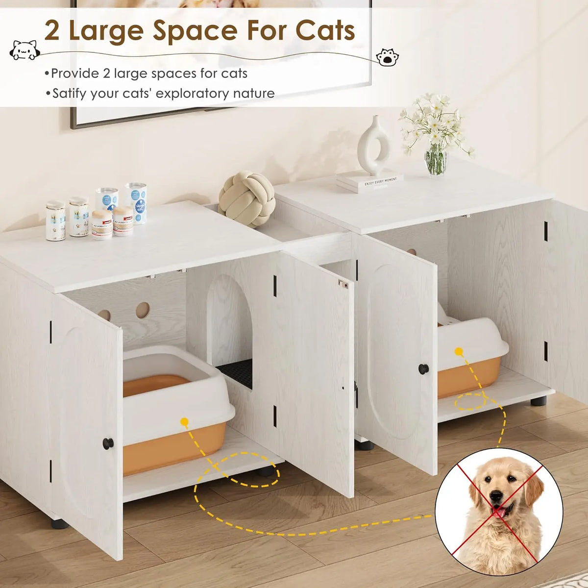 Studyset Double Litter Box Enclosure Furniture With Rattan Doors